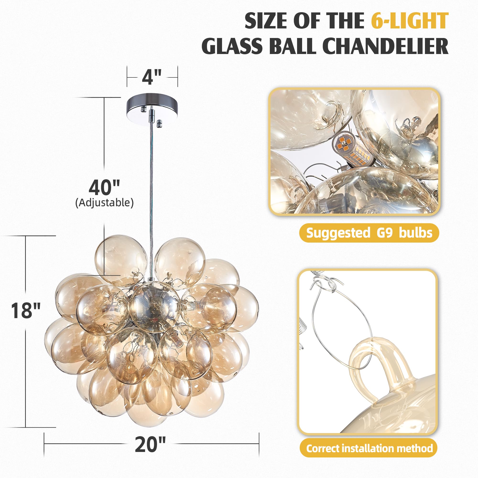 Longree Champagne Bubble Ball Chandelier, Dia 20 inch Blown Glass